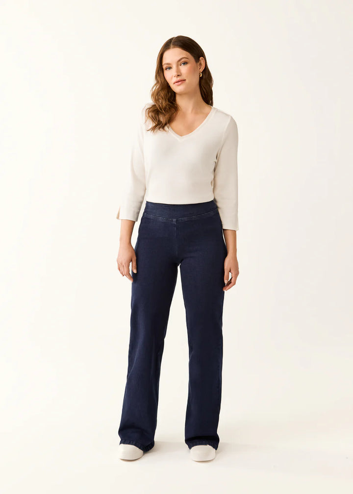 French Dressing Pull-On Wide Leg Denim in Dark Rinse