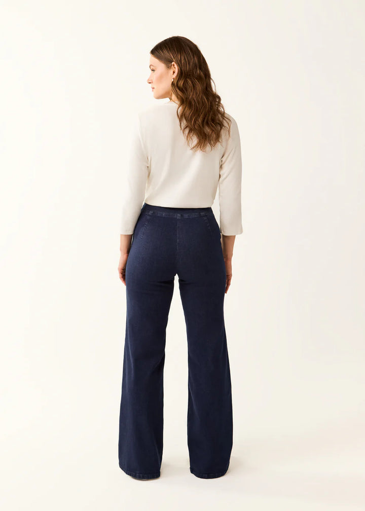 French Dressing Pull-On Wide Leg Denim in Dark Rinse