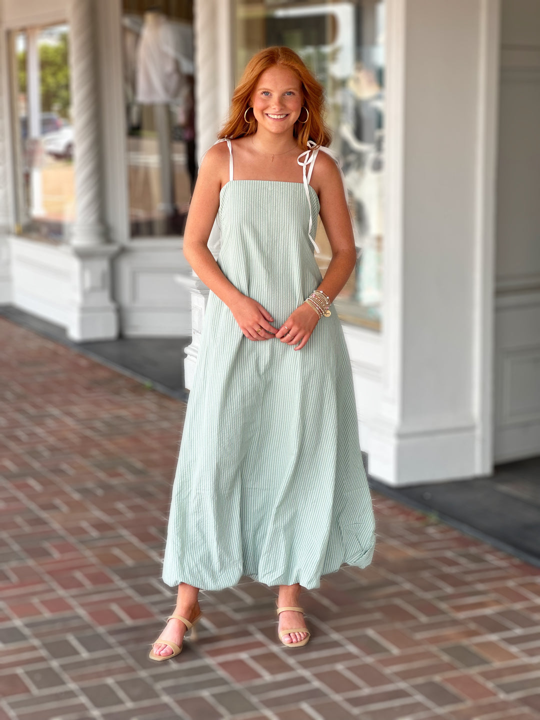 This Is How It Goes Dress in Sage Stripe