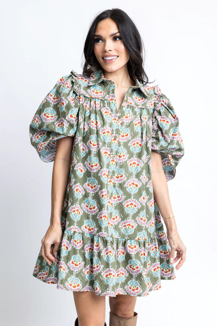 Karlie Clothes Vintage Floral Puff Sleeve Ruffle Dress