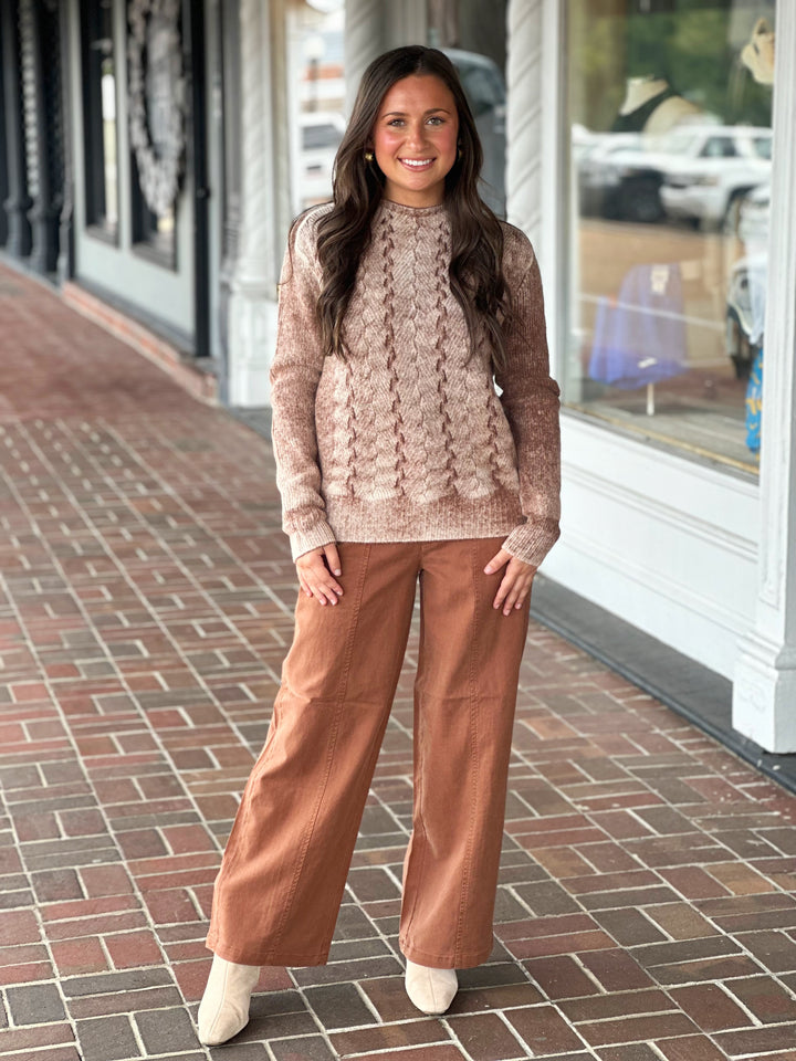 Charlie B Long Sleeve Crew Sweater in Sepia