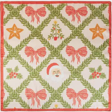 Vintage Christmas Bow Santa Pattern Square Bandana Scarf