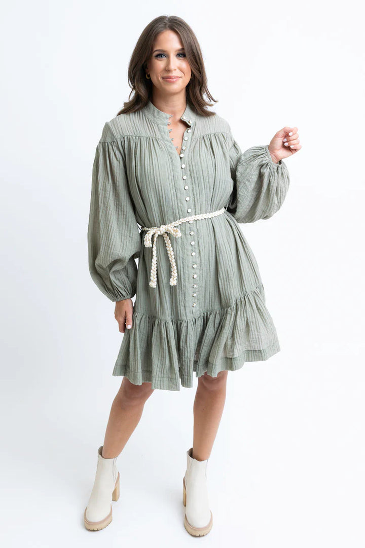 Karlie Clothes Solid Olive Button Rope Tie Dress