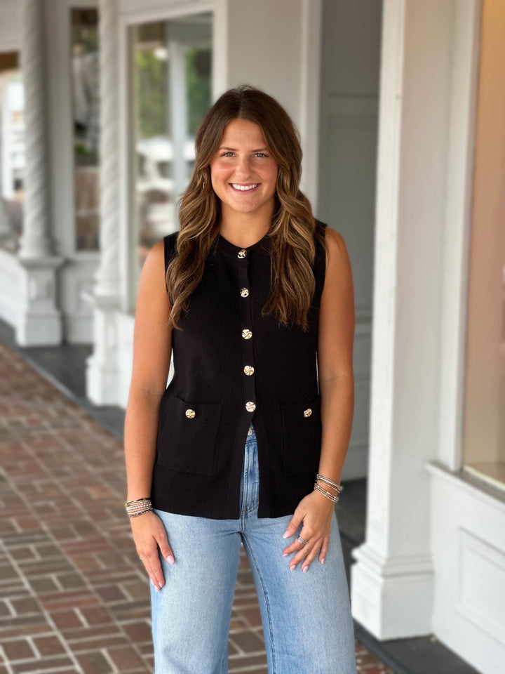 Pocket Sweater Vest in Black