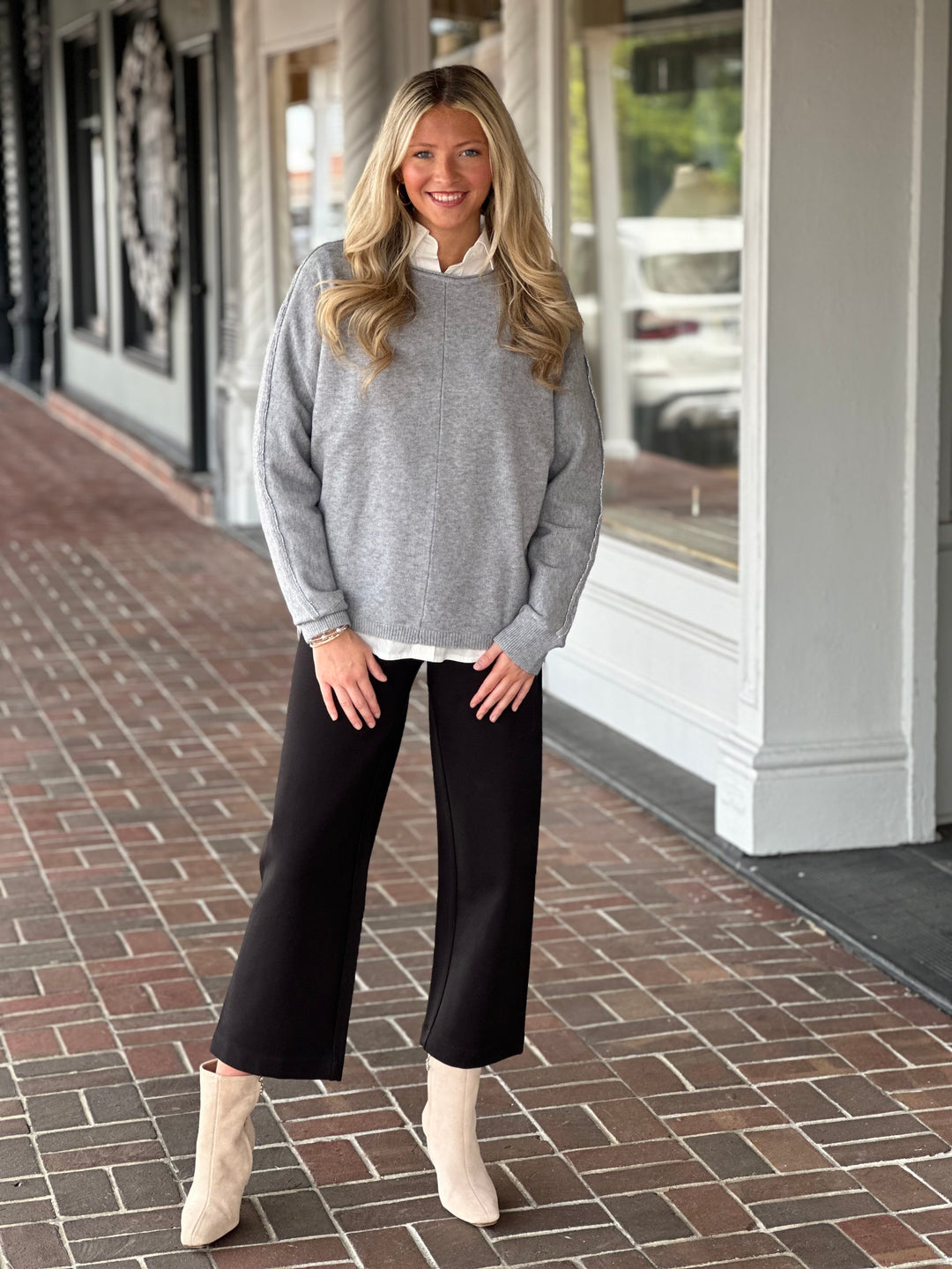 Charlie B Dolman Sleeve Sweater in Grey