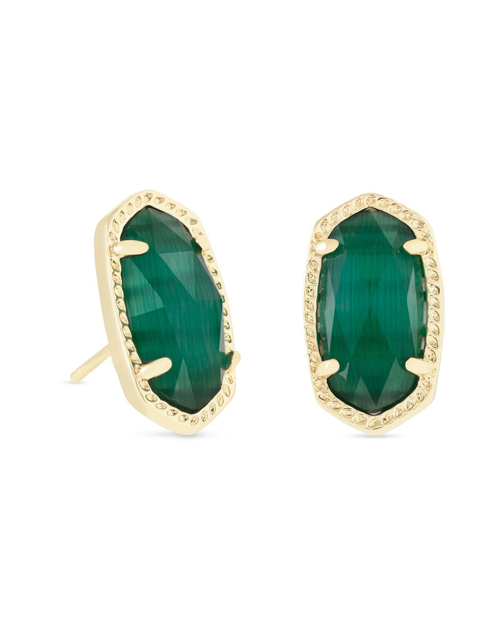 Kendra Scott Ellie Gold Stud Earrings in Cat's Eye Emerald