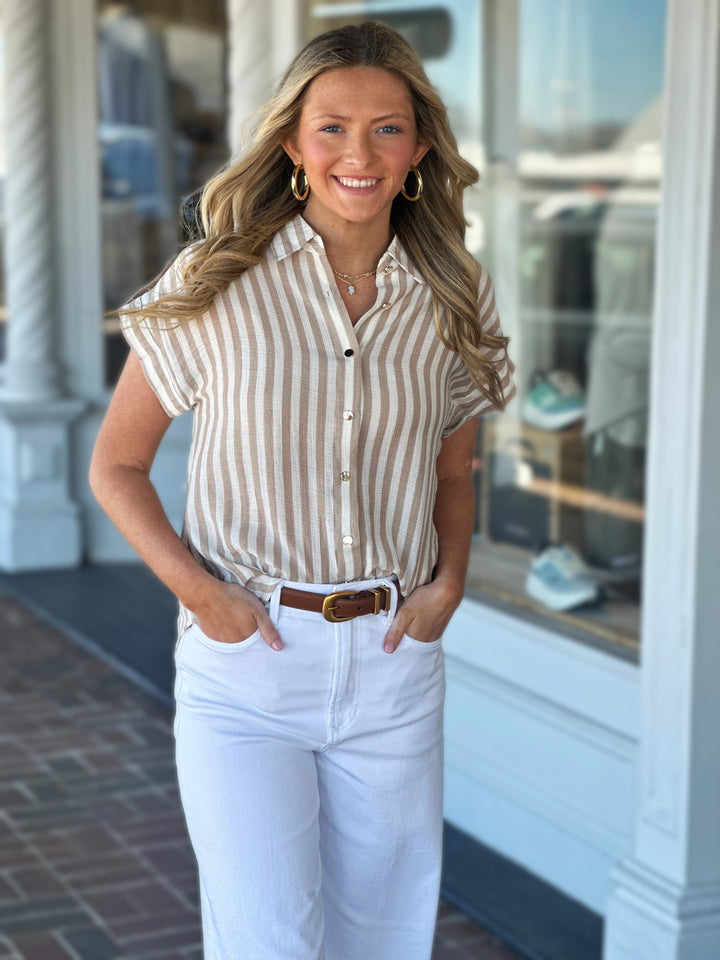 Against The Stripe Light Khaki Top