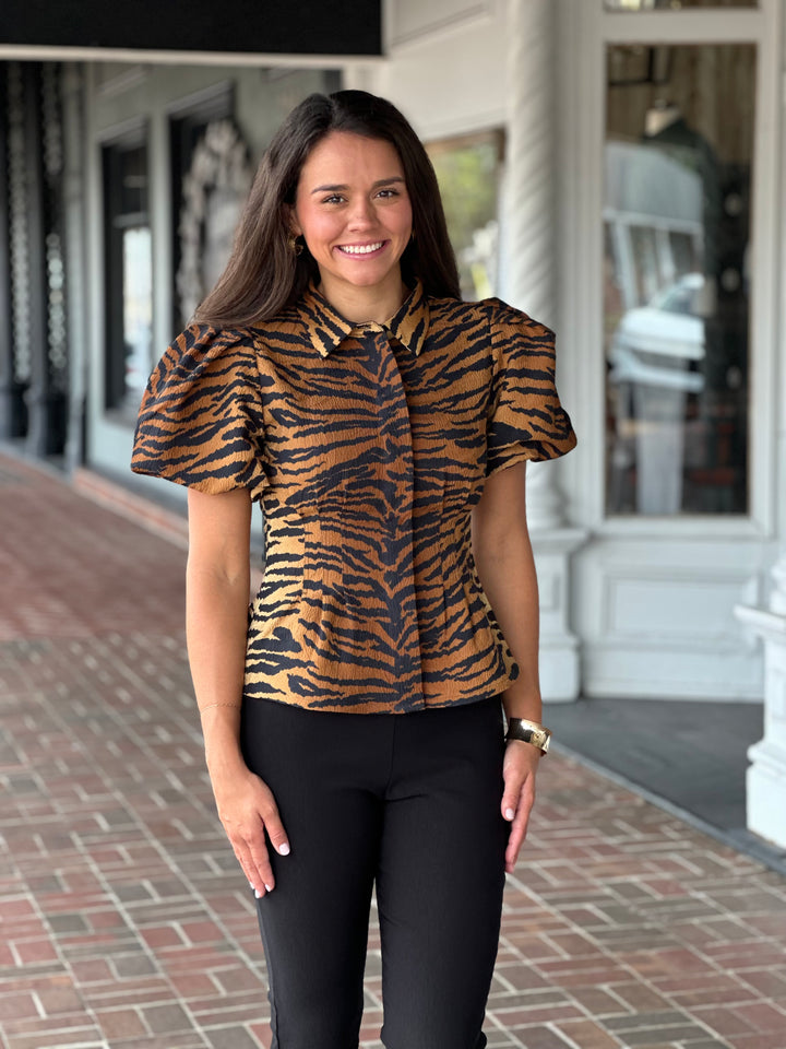 Emily Mccarthy Britt Top in Tiger Jacquard