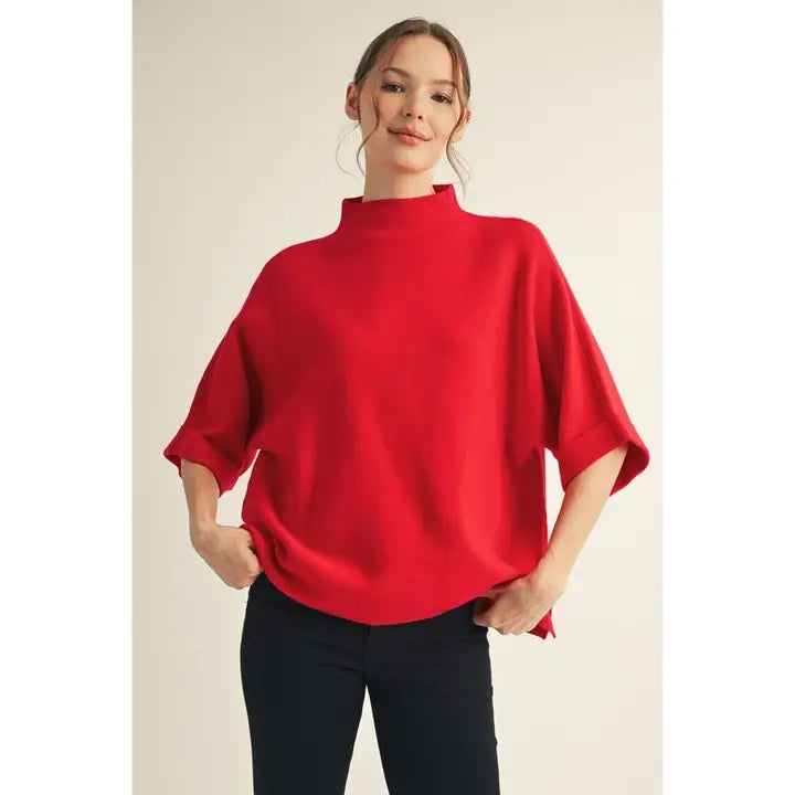 Mock Neck Sweater Top in Red
