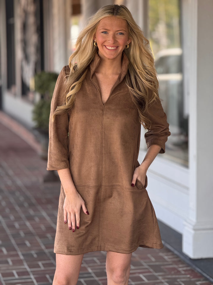The Right Touch Brown Suede Dress