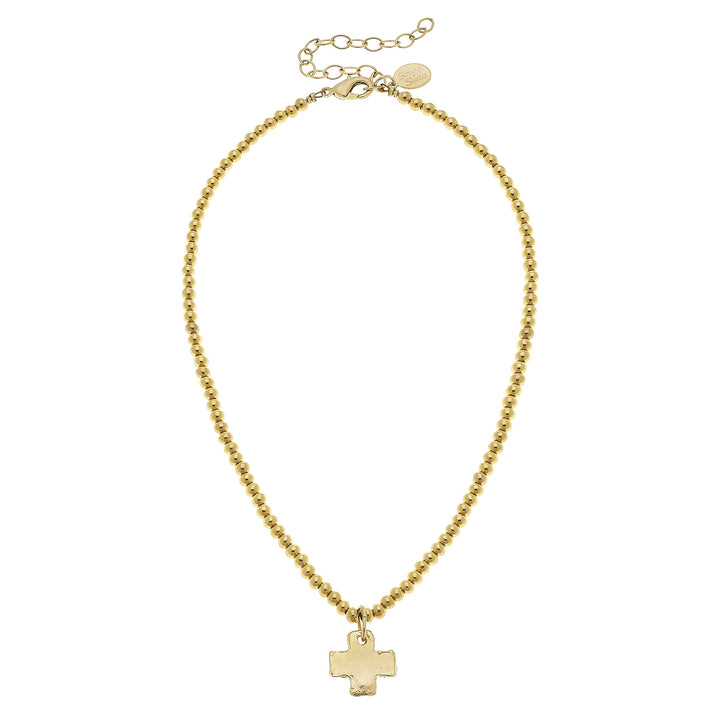 Susan Shaw Gold Cross + Gold Beaded Necklace
