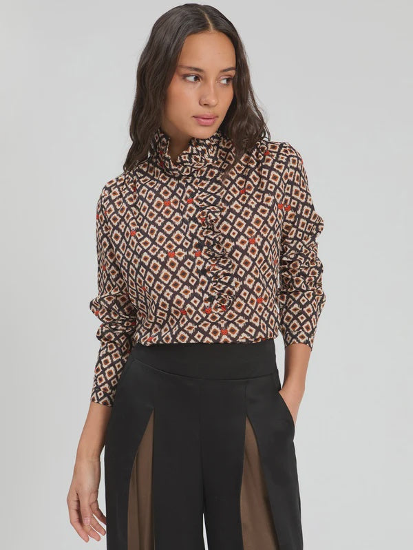 Vilagallo Ikat Ruffle Top