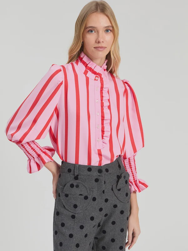 Vilagallo Pink Stripe Ruffle Top