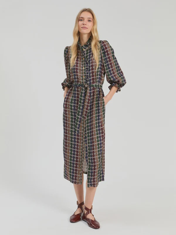 Vilagallo Geo Circle Stripe Midi Dress