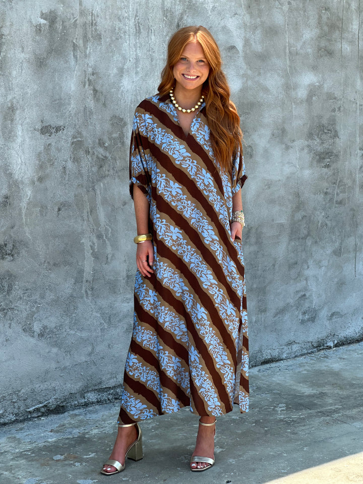 Time To Shine Brown Stripe Maxi Dress
