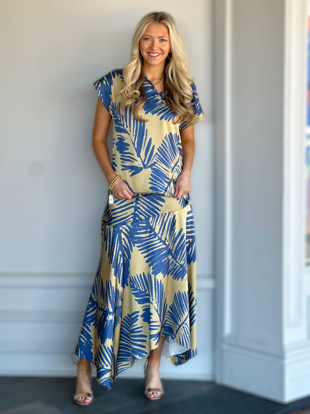 Lysse Catriona Tulip Sleeve Printed Top in Sicilian Palm