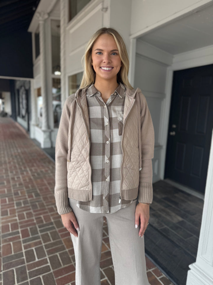 Elliott Lauren Long Sleeve Mixed Media Almond Jacket