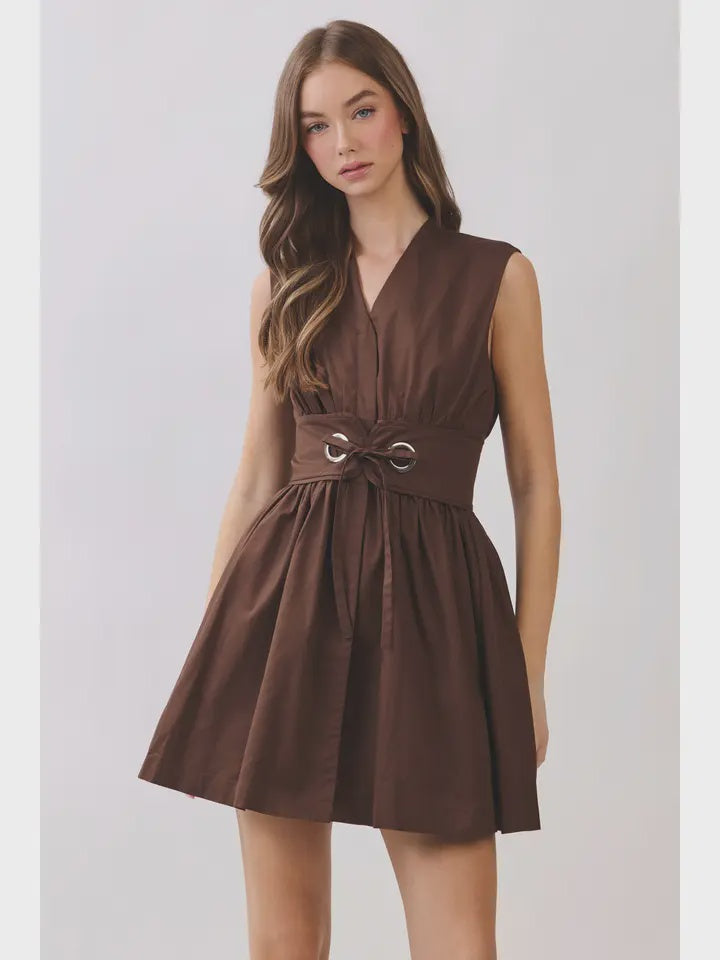 Sleeveless Fit & Flare Waist Belt Mini Dress from TCEC exclusive at Chocolate / M