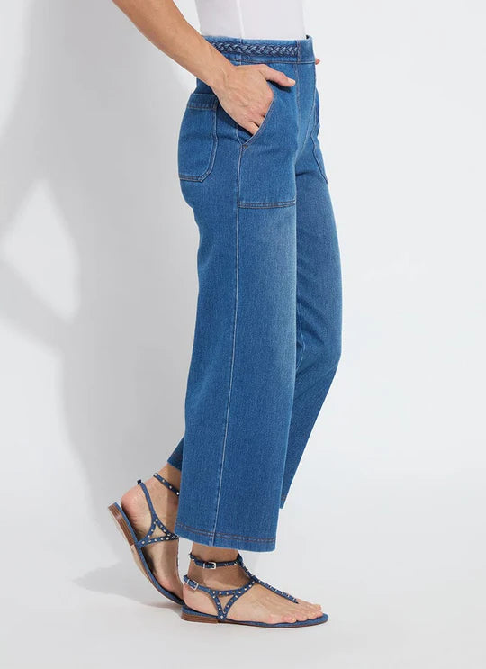 Lysse Hayes Braided Wide Leg Crop Jean in Medium Wash