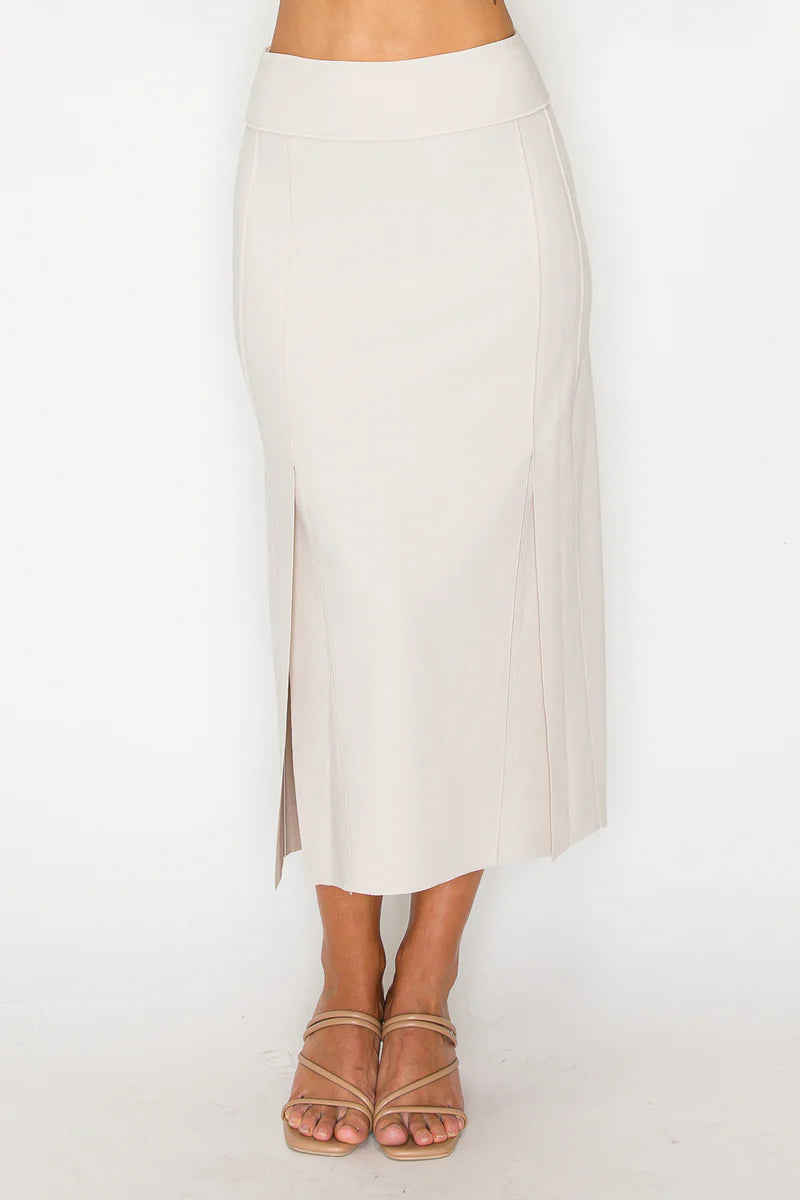 Kamari Stretch Crepe Knit Skirt in Beige
