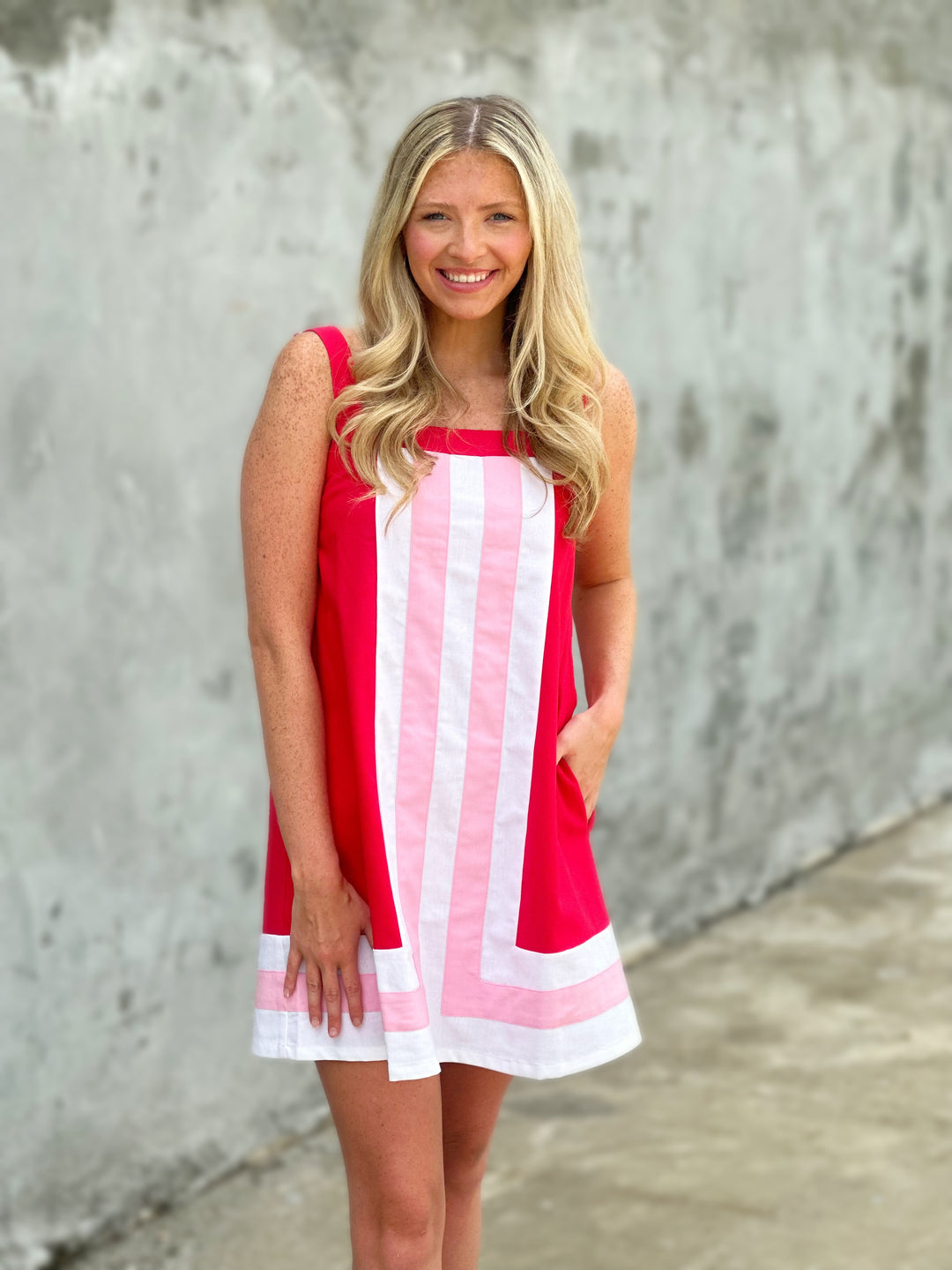 Red Sleeveless Contrast Mini Dress