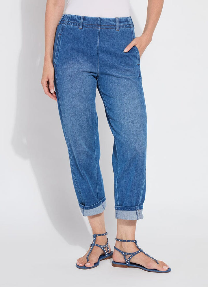 Lysse Winslet Cuffed Barrel Crop Denim Jean in Mid Wash