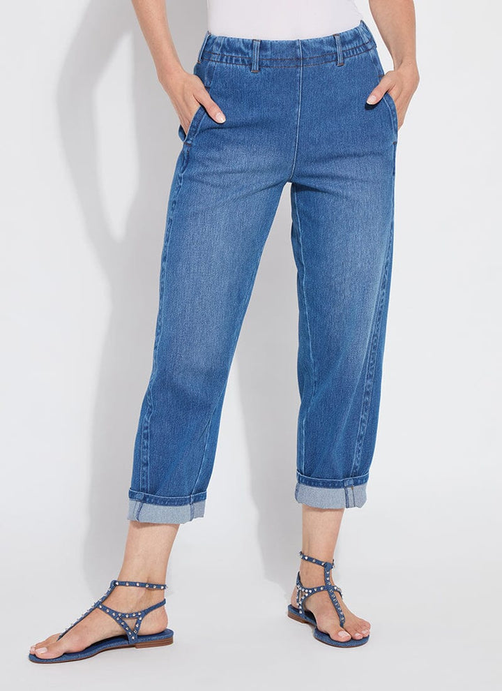 Lysse Winslet Cuffed Barrel Crop Denim Jean in Mid Wash