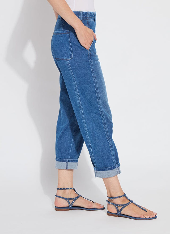 Lysse Winslet Cuffed Barrel Crop Denim Jean in Mid Wash