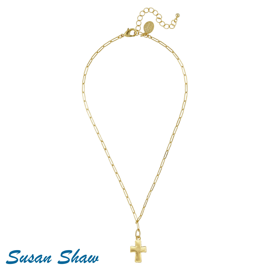 Susan Shaw Small Cross Paperclip Necklace