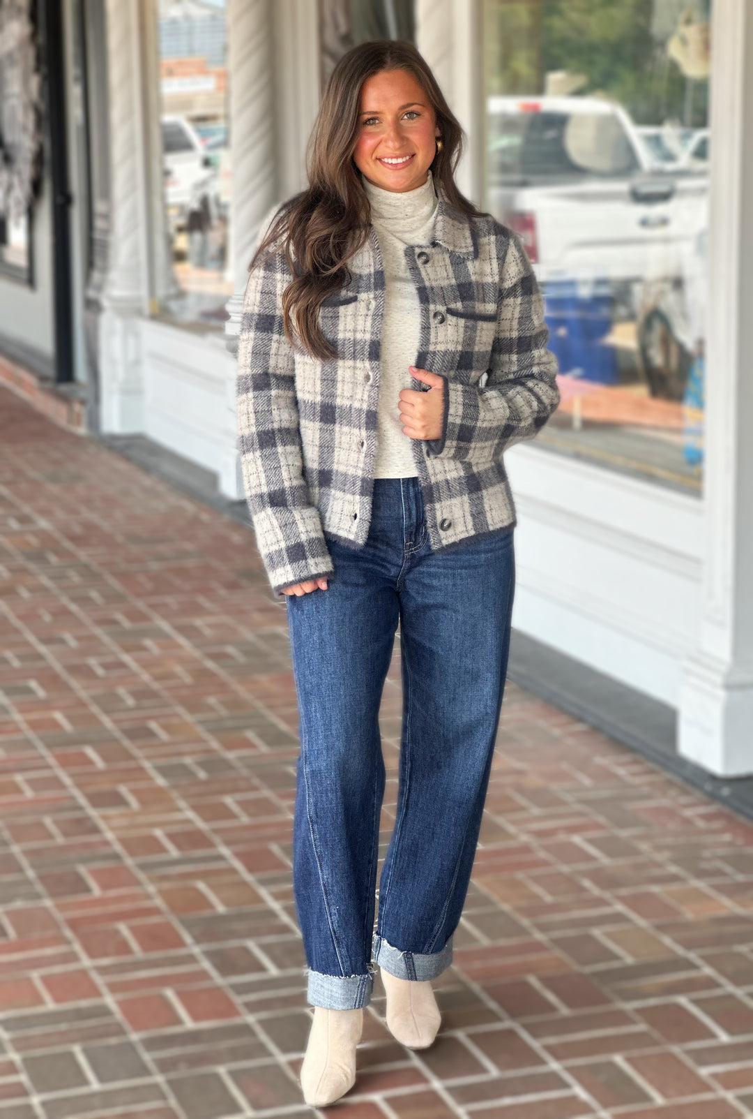 Plaid Stripe Jacket in Charcoal