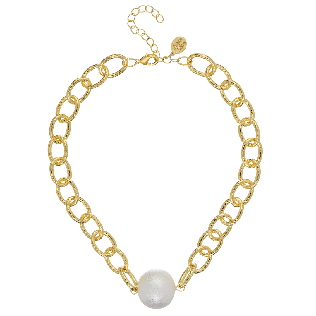 Susan Shaw Gold Chain with Center Large Cotton Pearl Necklace