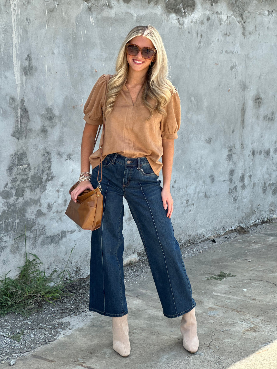 Short Sleeve Tan Suede Top