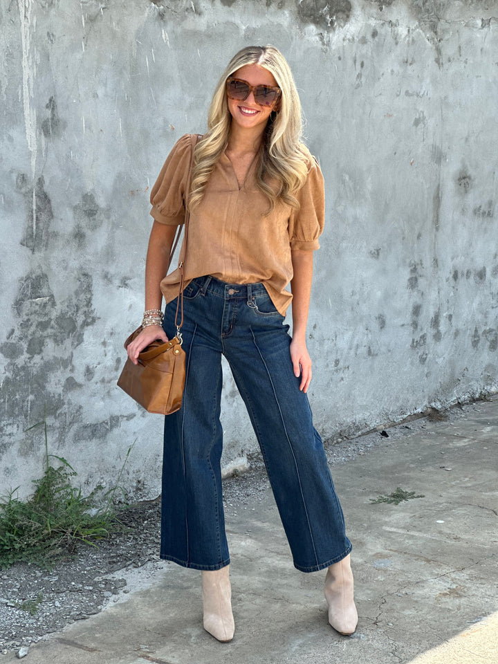 Short Sleeve Tan Suede Top