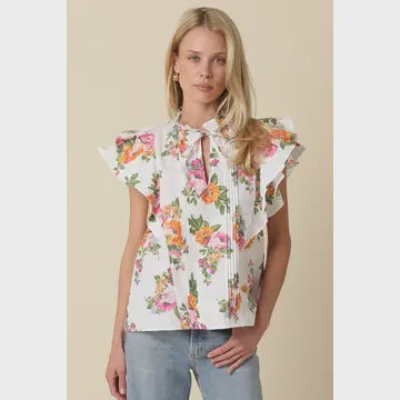 Juliet Floral Ruffle Trim Top