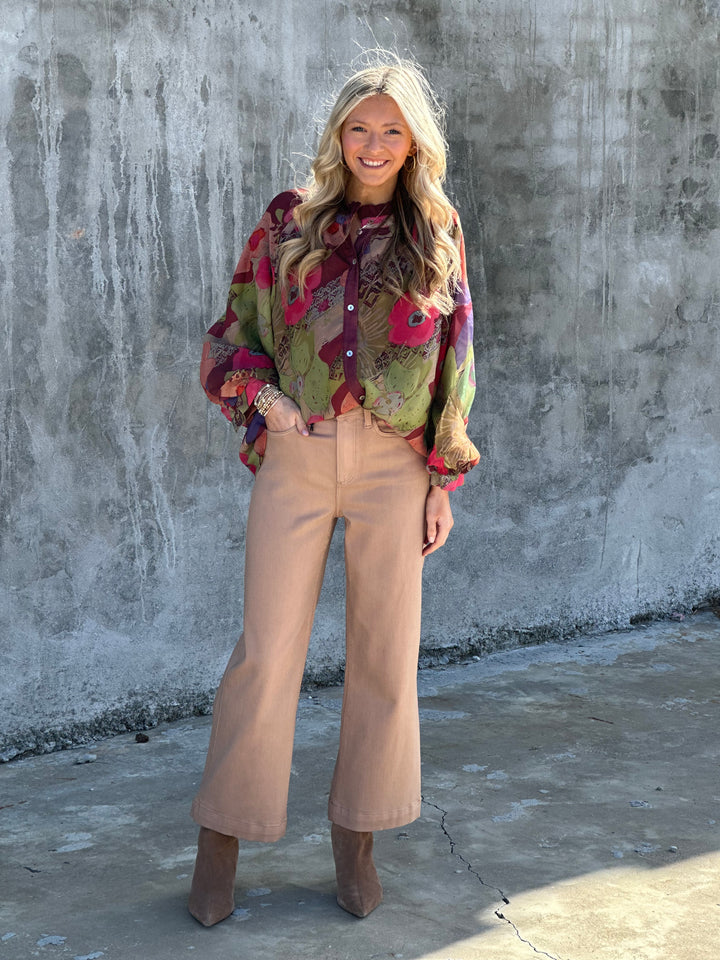 Burgundy Floral Chiffon Top