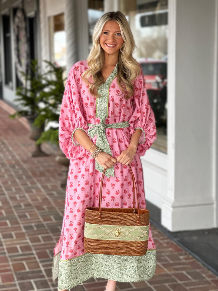 Sweet Pink Floral Printed Midi Dress