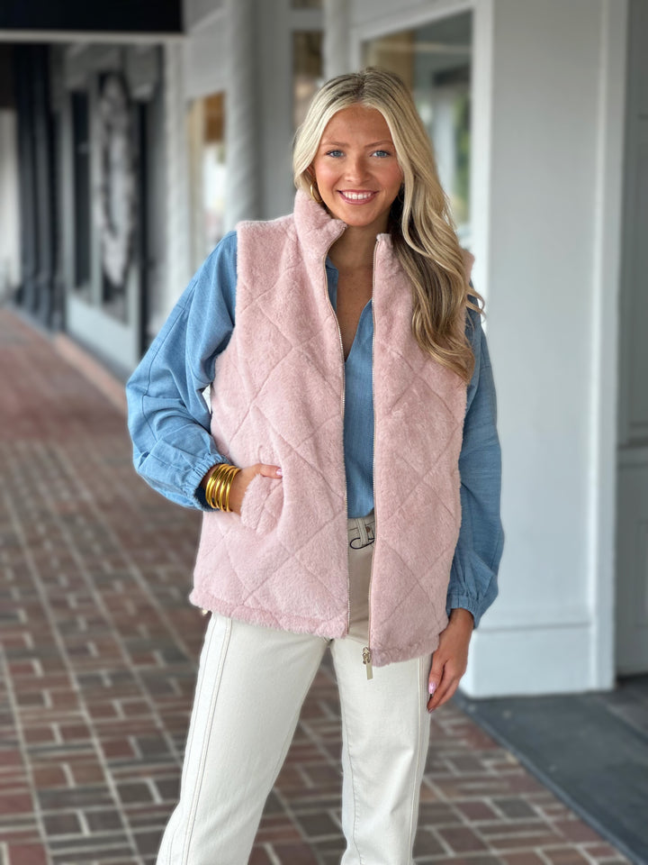 Charlie B Reversible Fur Vest in Pink