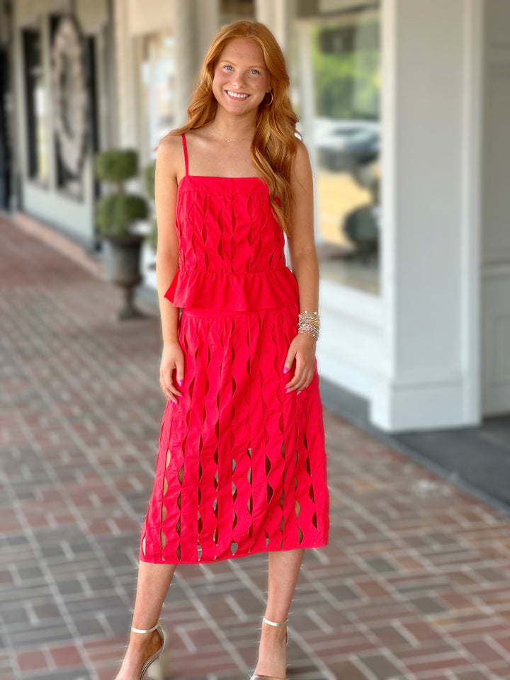Red Wave Detail Sleeveless Top