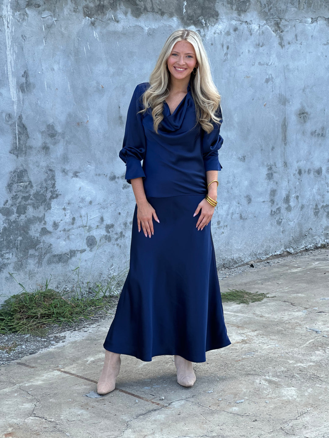 Tyler Boe Edie Charmeuse Skirt in Mid Navy