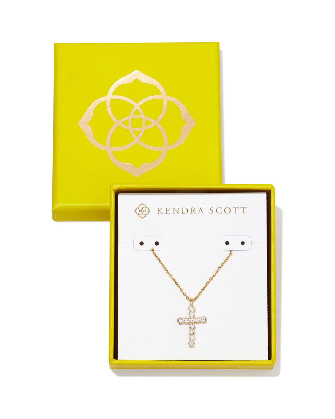 Kendra Scott Cross Gold Pendant Boxed Necklace in White Crystal