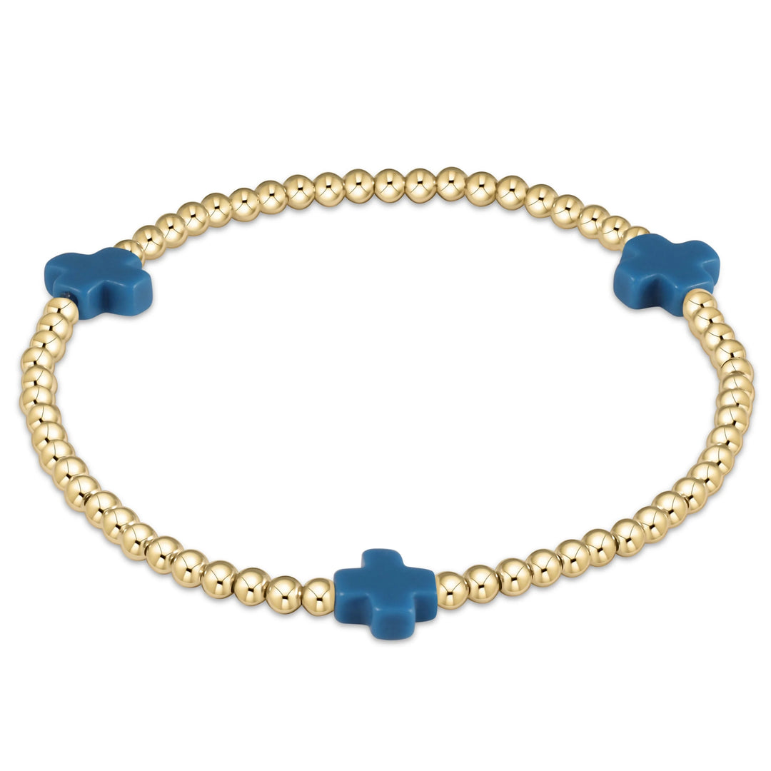 Enewton signature cross gold pattern 3mm bead bracelet - cobalt