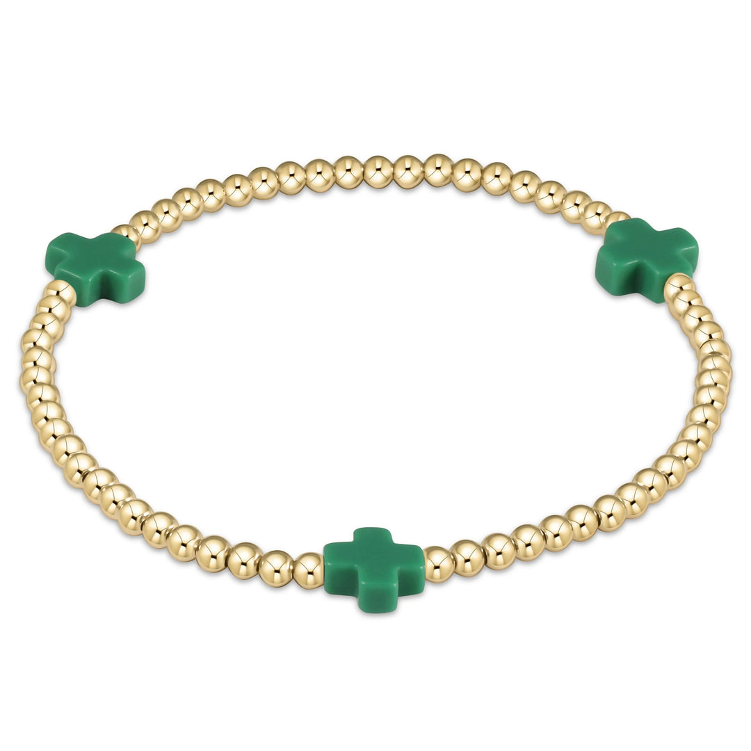 Enewton signature cross gold pattern 3mm bead bracelet - emerald