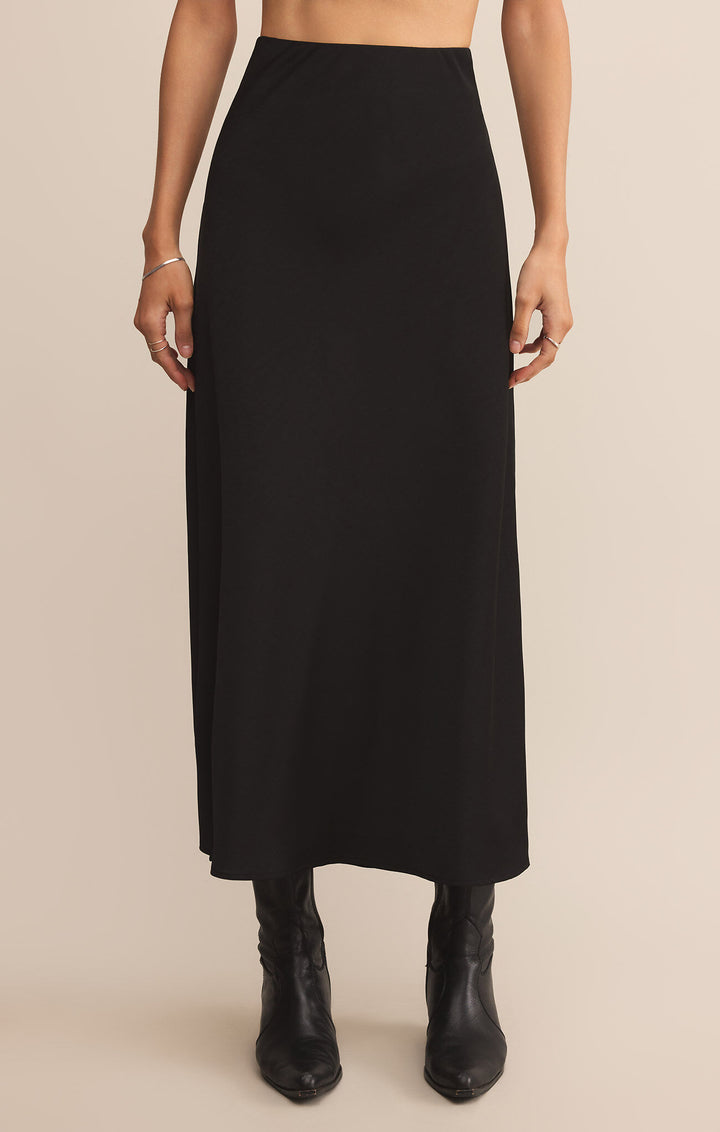 Z Supply Izabel Luxe Satin Skirt in Black