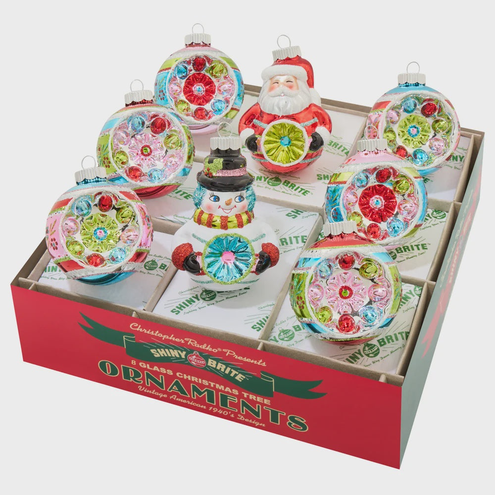 Christopher Radko FESTIVE FETE 8 COUNT FIGURES AND REFLECTOR ROUND Ornaments