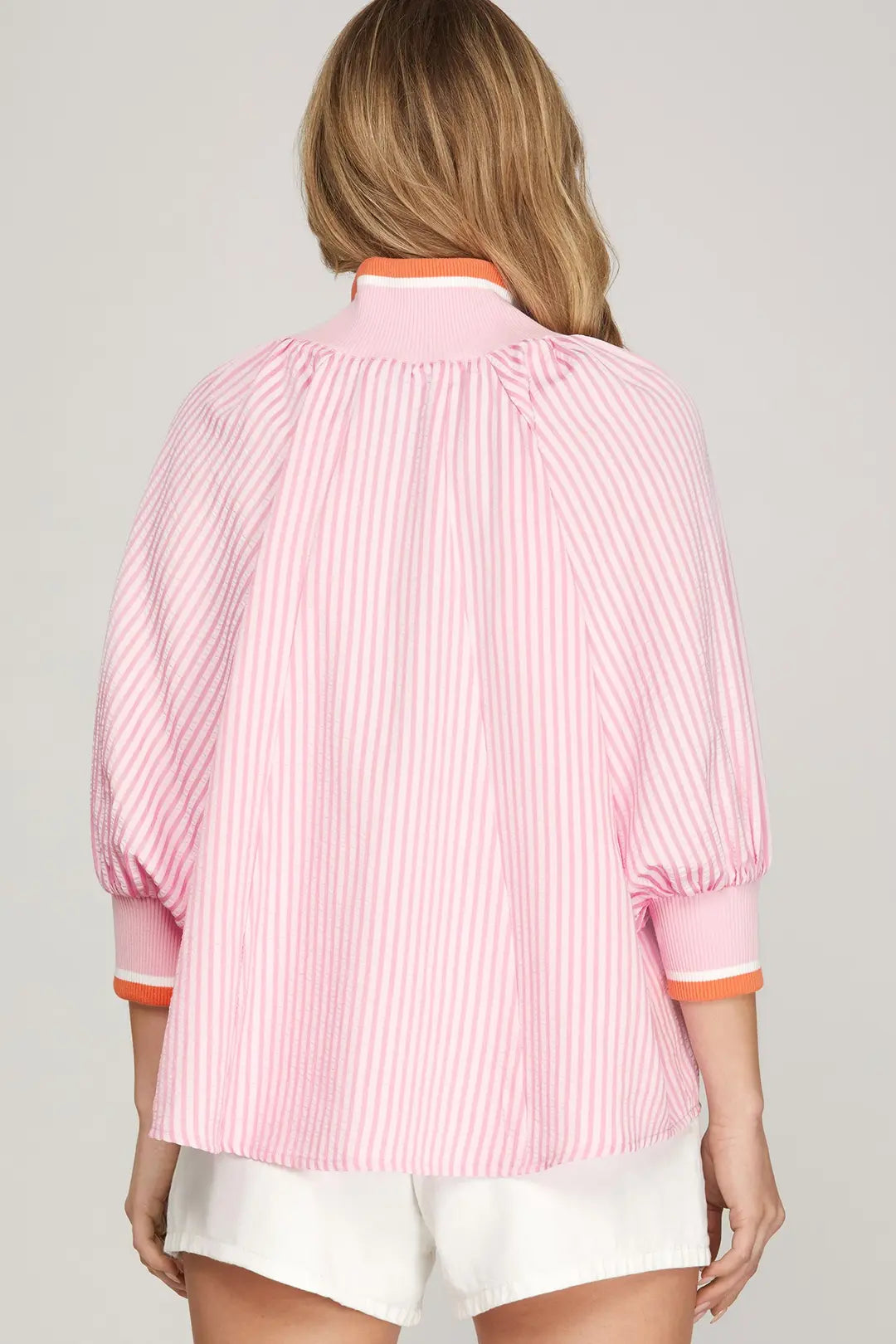 Pink Half Zip Stripe Top