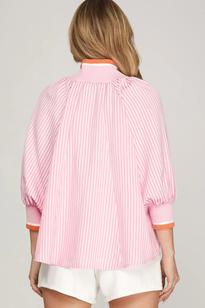 Pink Half Zip Stripe Top