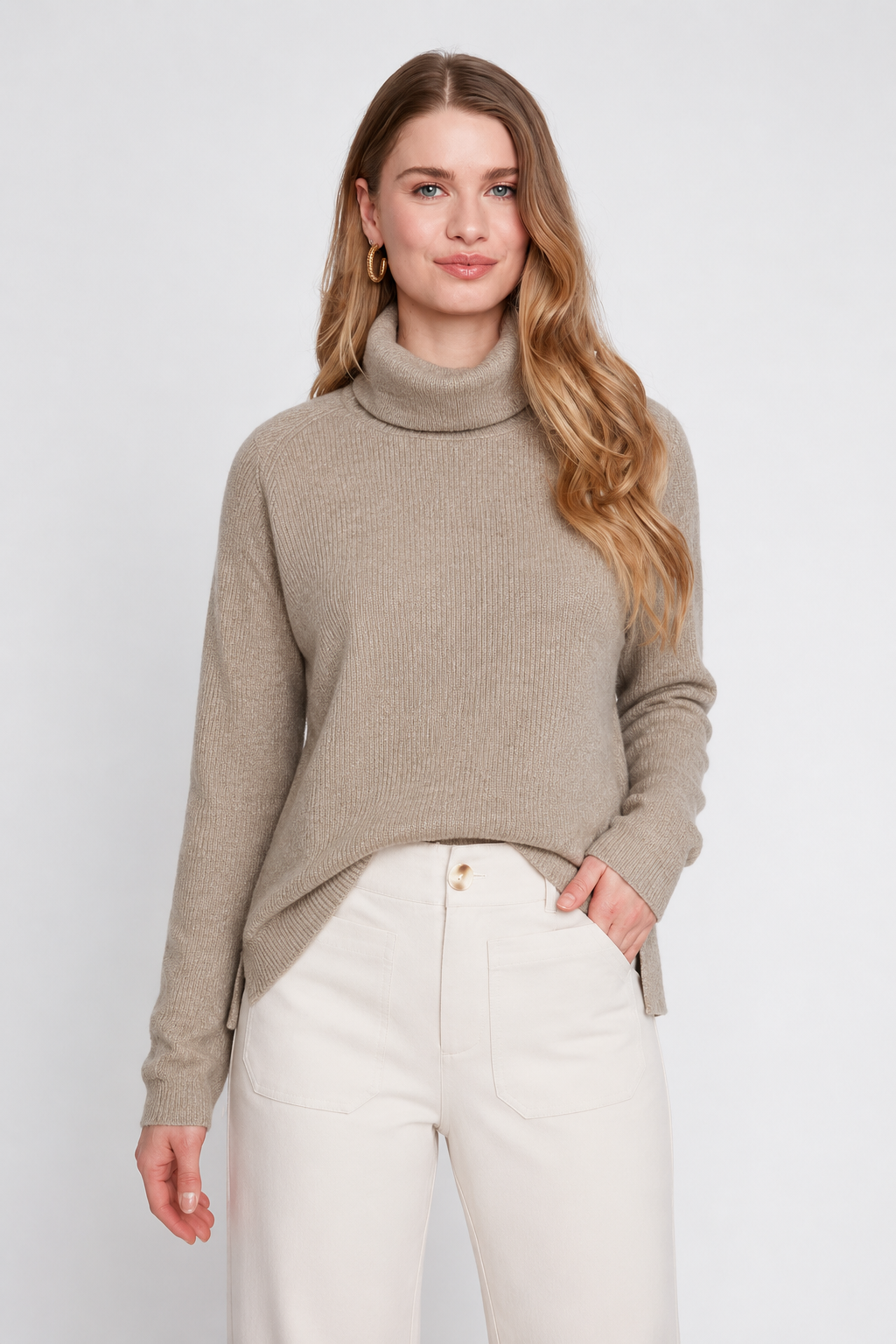 Renuar High Neck Sweater in Heather Taupe