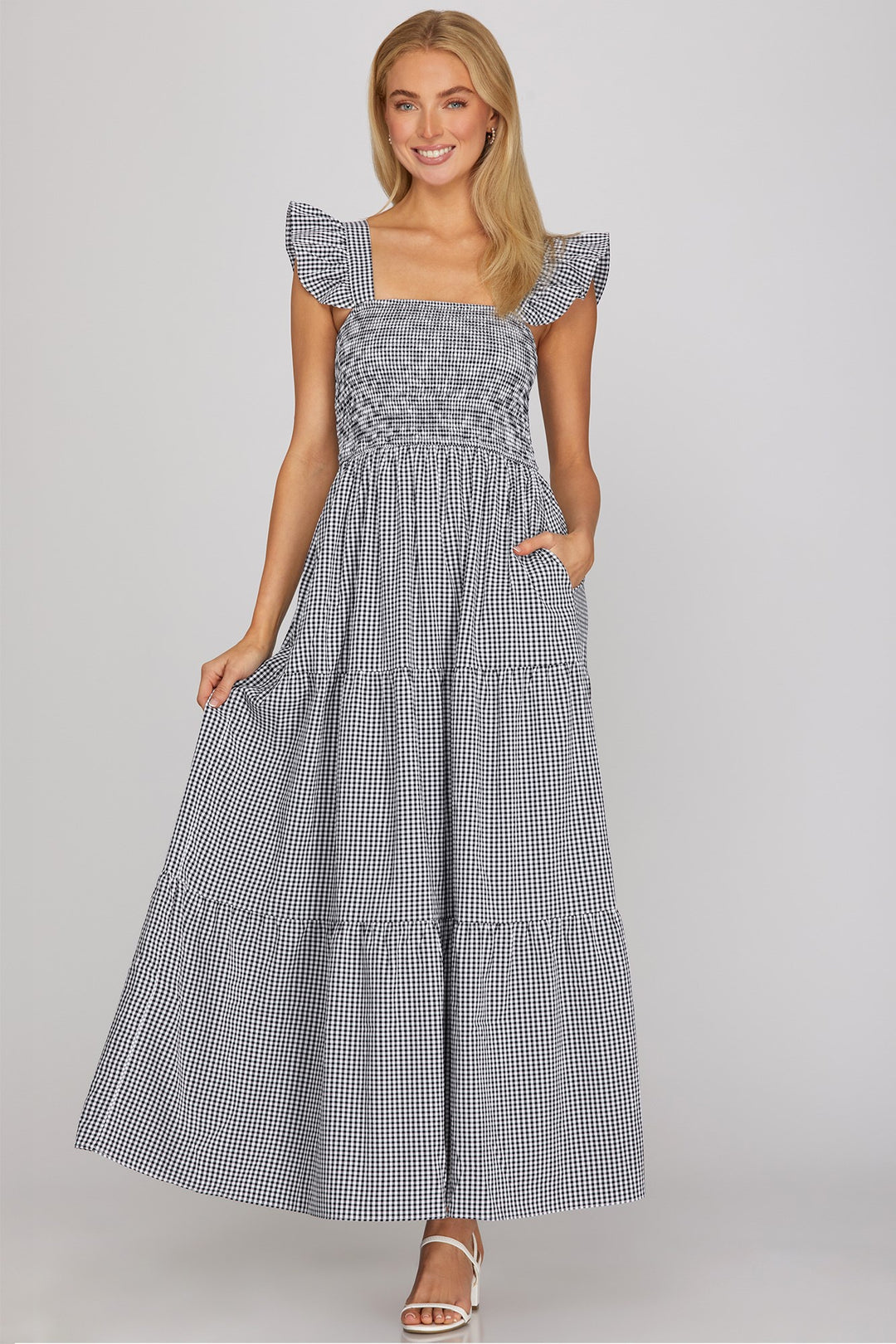 Navy Gingham Check Smocked Dress Navy Gingham Check Smocked Dress