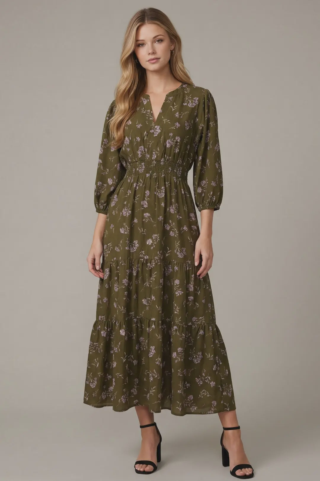Can't Stop Now Olive Green Floral Maxi Dress