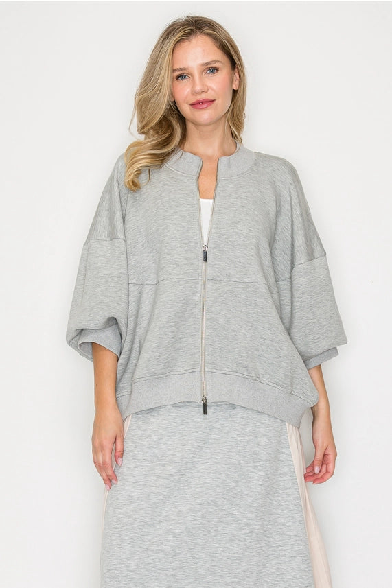 Finella Stretch French Scuba Jacket in Heather Grey
